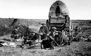 Buffalo hunters at their camp in Texas, about 1877